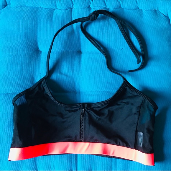 ASOS Neon Sporty Mesh Insert Zip Front Bikini Top - Picture 3 of 8